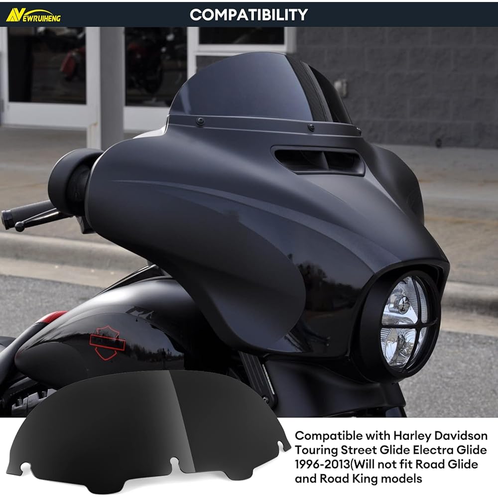 7 Inch Windshield Windshield Round Motorcycle Windshield Harley-Davidson Touring Street Glide Electra Glide FLHT FLHTCU Ultra Classic Glide FLHX FLHTK Tri Glide 1996-2013 (7 Inch Black)
