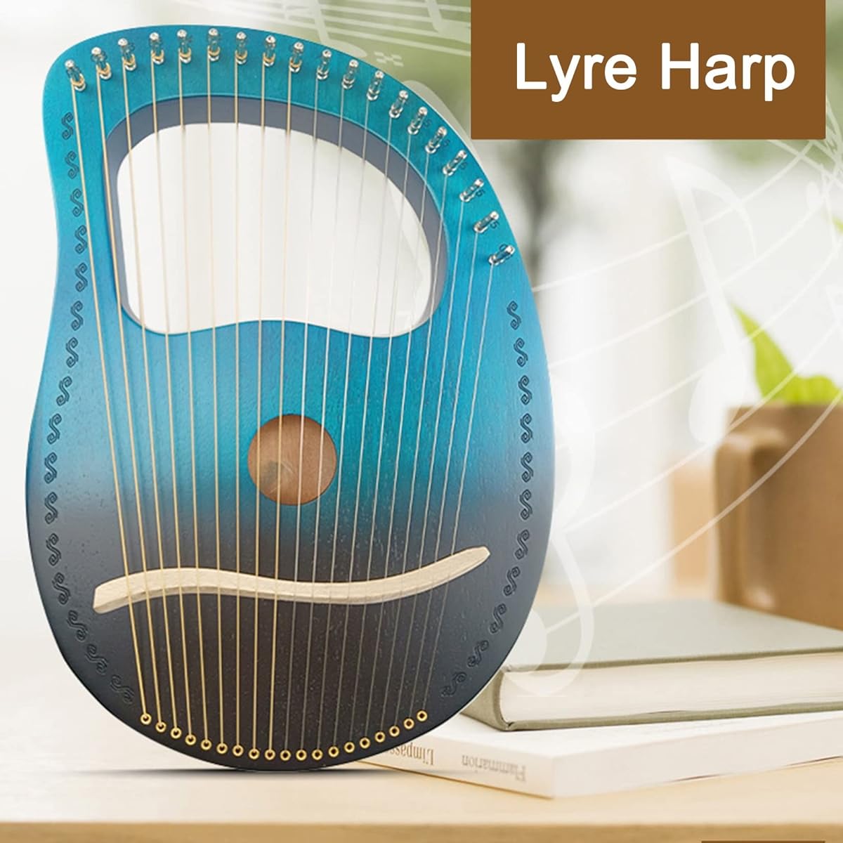 WowZza Lyra Harp, Adult 19 String Small Harp Metal Harp Stringed Instrument Musical Instrument Lyra Harp with Tuning Wrench, Pick, Strings, for Adults/Kids/Beginners/Navy Blue