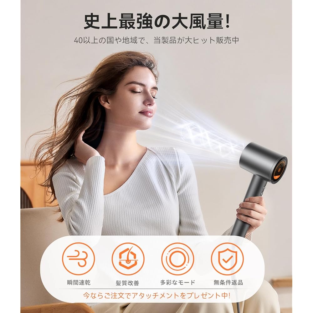 [Instant Quick Drying/Intelligent Hair Care] TORRAS Hair Dryer Large Air Volume Dryer Popularity Ranking [Ultra Lightweight/200 Million Negative Ions] Hair Dryer Quick Drying Equipped with Minerals Hair Care Hot/Cold Air Nozzle Included Quiet Compact Hom