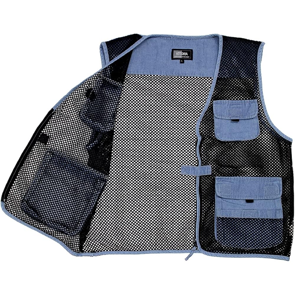 [VITTORIA] Denim mesh vest, lightweight, breathable, heat protection, outdoor, camping, fishing, fishing vest, for photographers, mountain climbing, casual vest
