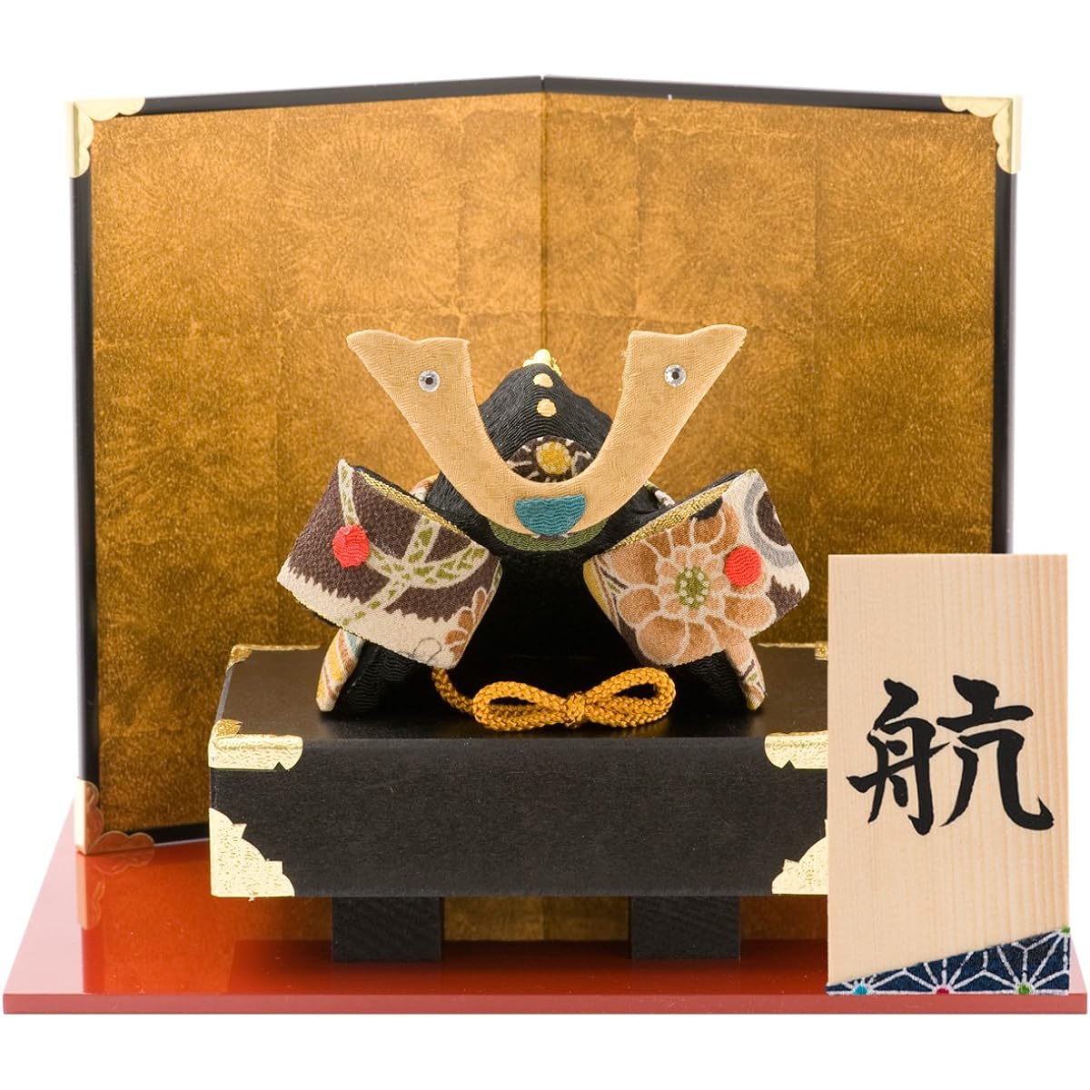 FUN fun Boy's Day Doll Helmet, Compact, Width 20cm, Chirimen, Japanese Pattern Chirimen Helmet, Long-lasting Decoration, Personalized, Nameplate (Sent Separately), Small Indigo