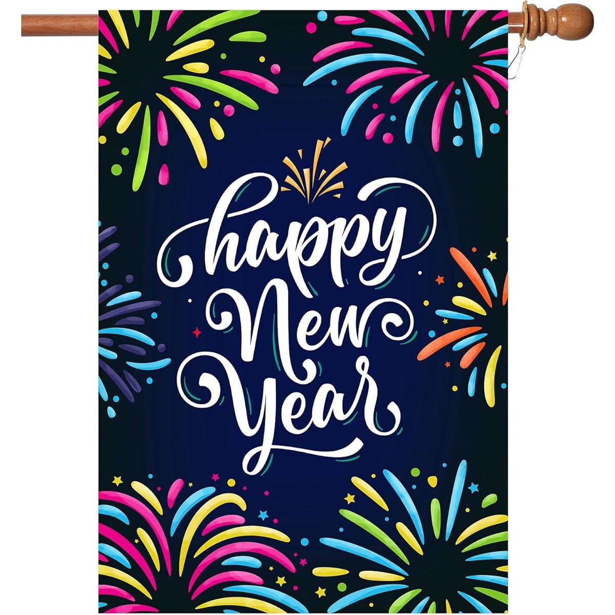 New Year Flag Happy New Year Garden Flag with 2 Grommets 28x40 Inch Double Sided Printing 2 Layer Burlap Season Fireworks Flag New Year Decoration