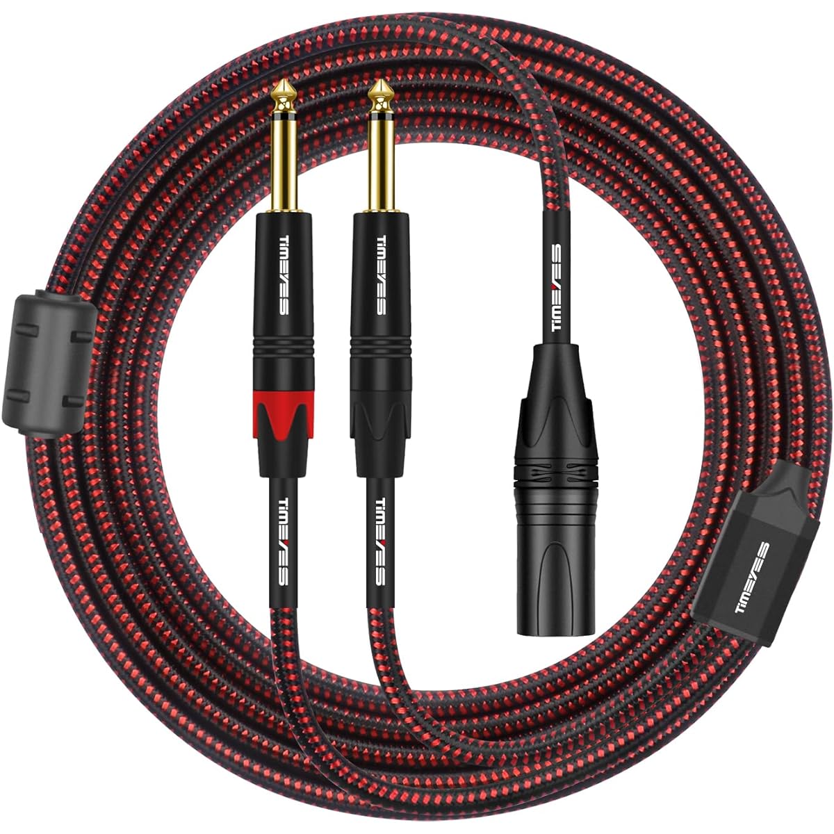 TIMEYES 3ft XLR to 6.35mm Cable - Dual 1/4" Male to XLR 3 Pin Male Plug Mic Cable - XLR to Dual 6.35mm TS Y Splitter Adapter Cord - Double 1/4" TS to XLR Unbalanced Mic Cable - 1M