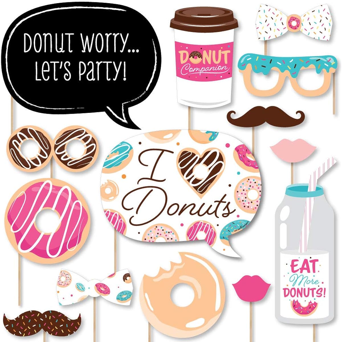 Big Dot of Happiness Donut Wally Let's Party Donut Party Photo Booth Props Kit 20 Pieces