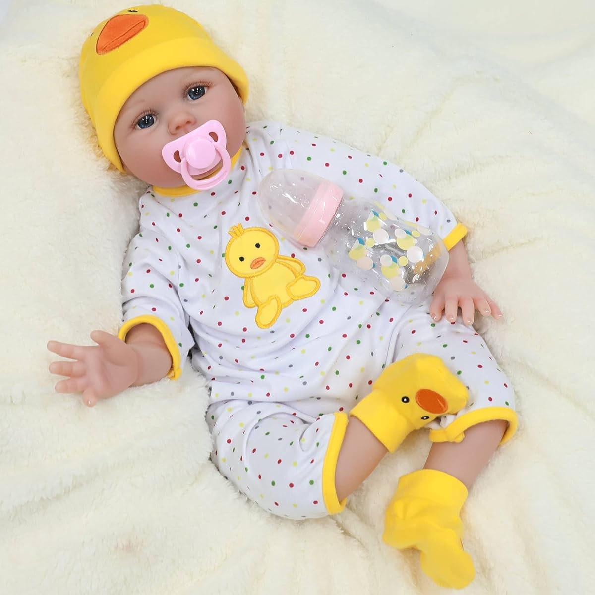 COSYOVE Lifelike Reborn Baby Doll - 22" Soft Vinyl Newborn Girl with Weighted Cloth Body - Best Toy for Kids Ages 3+