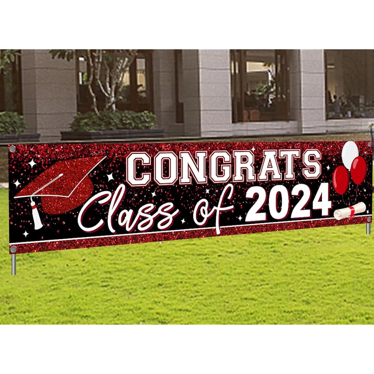 Large Congrats Class of 2022 Banner Red Background Graduation 2022 Yard Signs Graduation Party Supplies Graduation Decorations 2022 (Red)