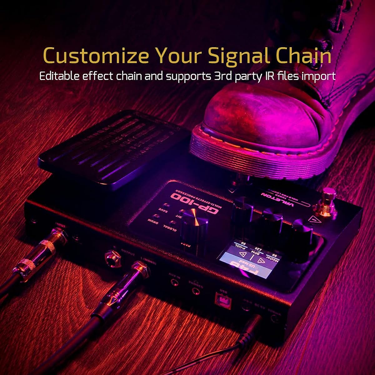 Valeton GP-100 Guitar Bass Amp Modeling IR Cabinet Simulation Multi-Language Multi-Effect Expression Pedal Stereo OTG USB Audio Interface (Black)
