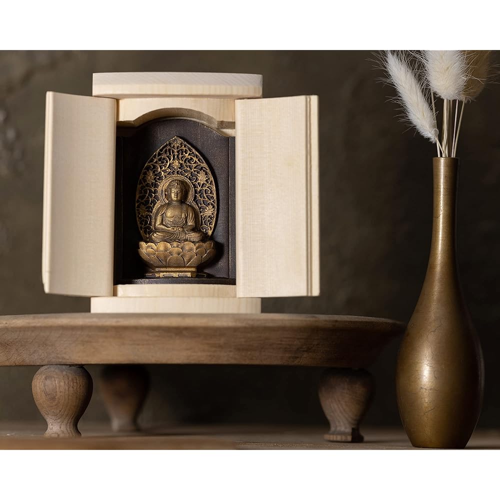 Zeku Amida Nyorai Buddha statue with Zushi (golden antique finish) Mount Jujyoin prayer _ Born in the Year of the Dog and Pig Twelve Zodiac Amulet Principal Image Zodiac (T00254-H