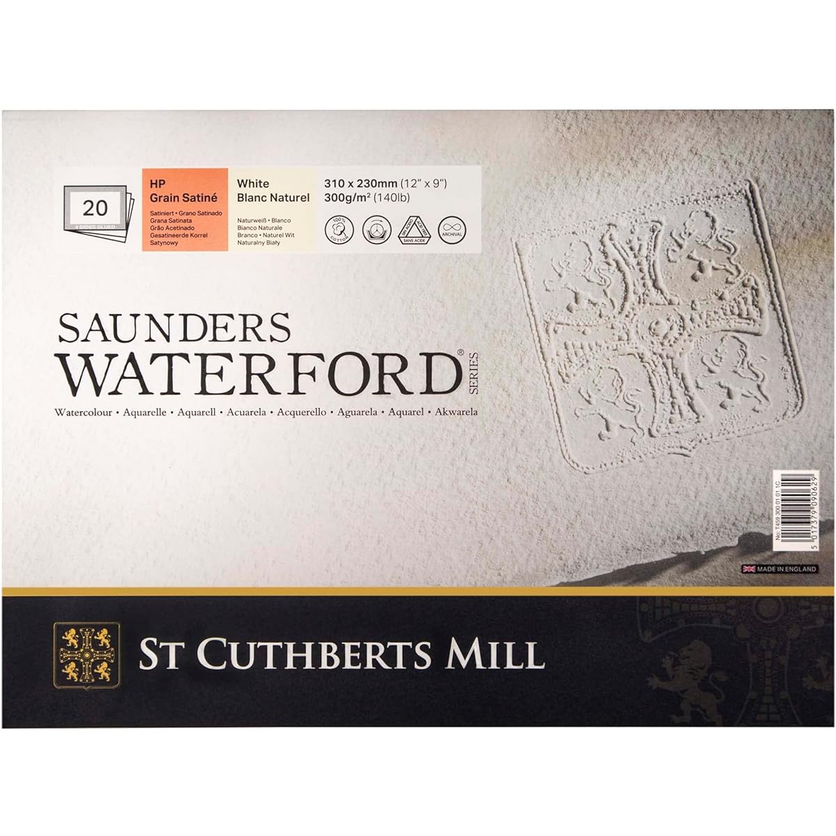 Saunders Waterford Water colour Paper Block 12 x 9 Smooth (Hot Pressed)