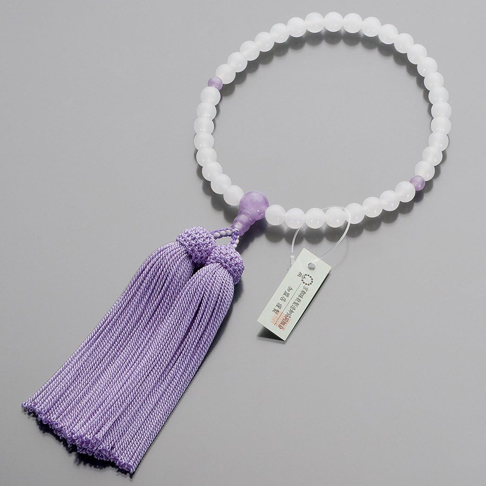 Buddhist Altar Shop Takita Shoten Kyoto Prayer Beads for Women, White Onyx, Shiunite Sewing, 7mm Beads, Pure Silk Headed Buns, Bead Bag Included, Can Be Used by All Sects, Certificate Included