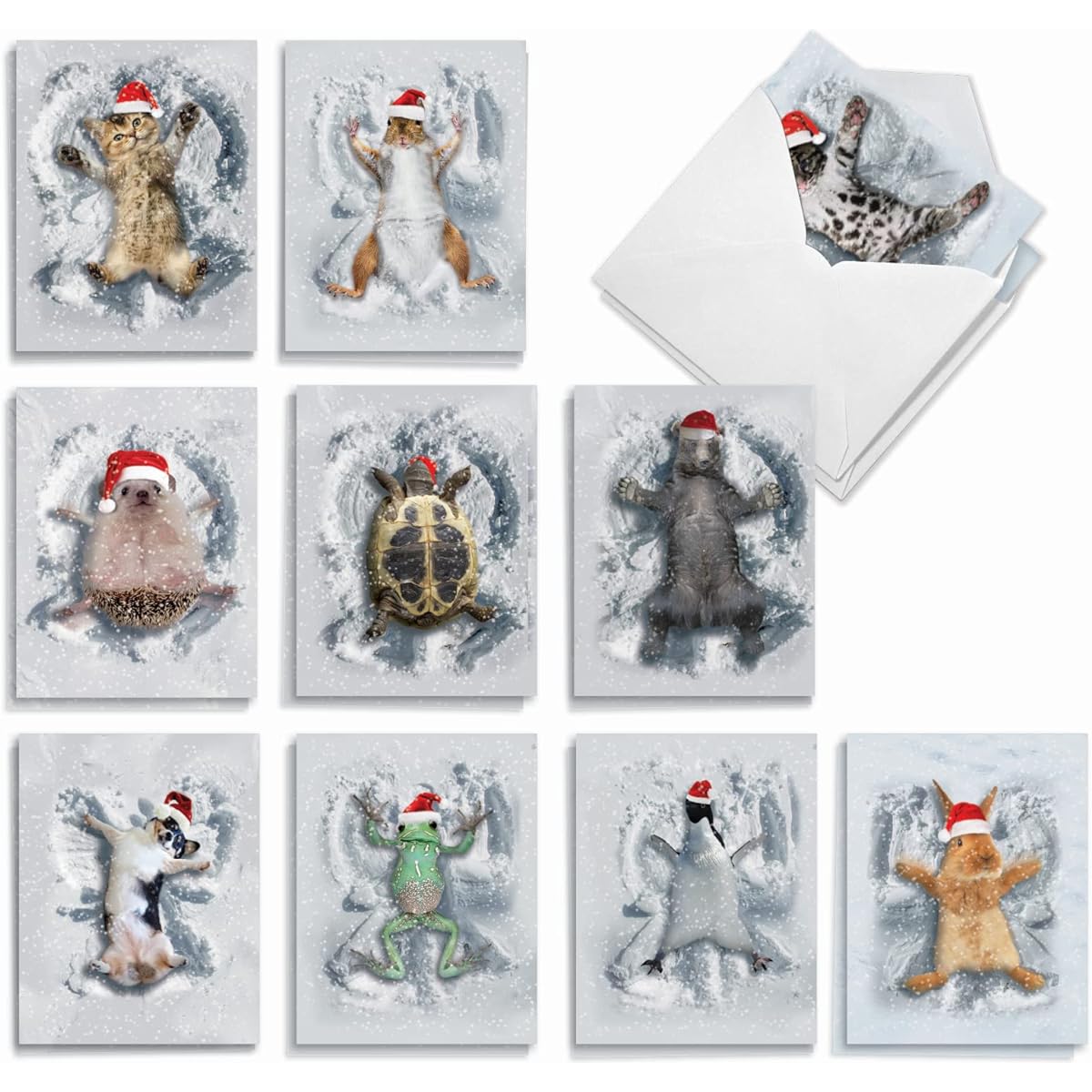 The Best Card Company Animal Snow Angels - 20 Christmas Cards for Kids (4 x 5.12 Inch) - Animal Holiday Cards (10 Different Designs, 2 Sheets) AM4187XSG-B2x10