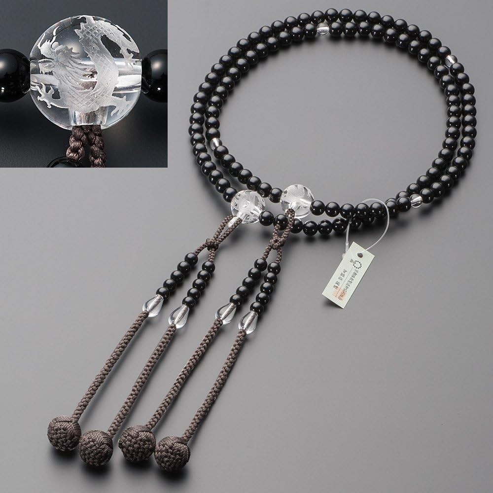 Butsudanya Takita Shoten Rosary Shingon Buddhist Buddhist Buddhist Beads for Men, Black Onyx, Dragon Carved Book Crystal, Shaku 2, Pure Silk Hanabatenbo; Kyo Prayer Beads, Dragon, Ssangyong, Two-wheel