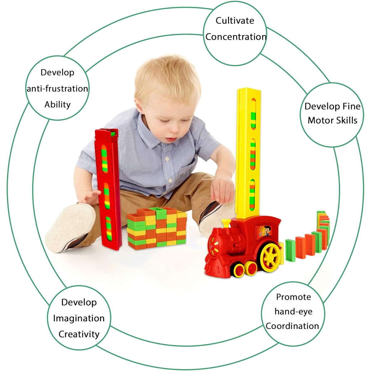 TsingBolo Domino Train Toy Set 160 Pieces Self-Laying Domino Train Toys for Kids Creative Gift for 3-8 Year Old Boys and Girls