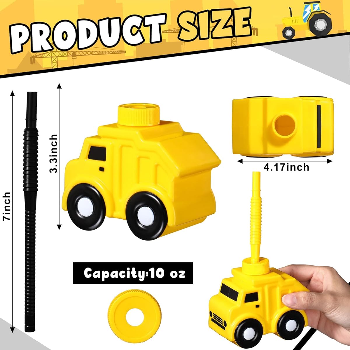 Tanlade 12 Piece Construction Truck Cups Set, Construction Truck Cups with Straws, Construction Theme Party Favor Cups, Construction Party Supplies for Kids, Construction Birthday Party Decorations