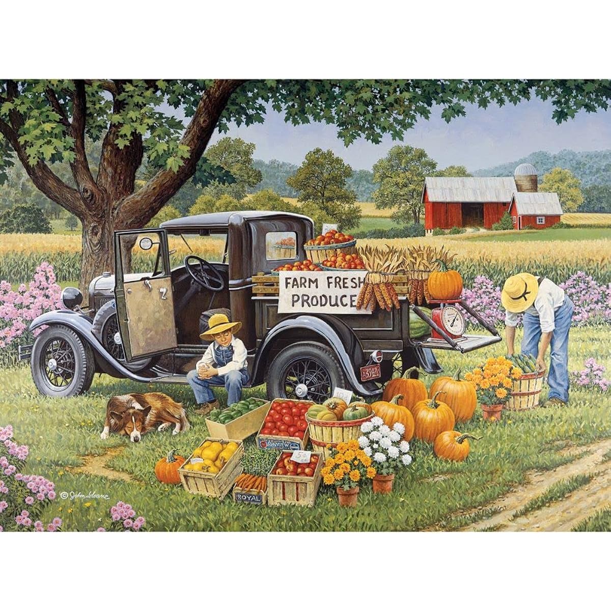 Bits and Pieces - 50 Piece Big Piece Jigsaw Puzzle for Seniors - 15" x 19" - Homemade - 50 Piece Fall On The Farm Large Letter Pieces Jigsaw Puzzle for Mental and Physical Skills by John Sloan
