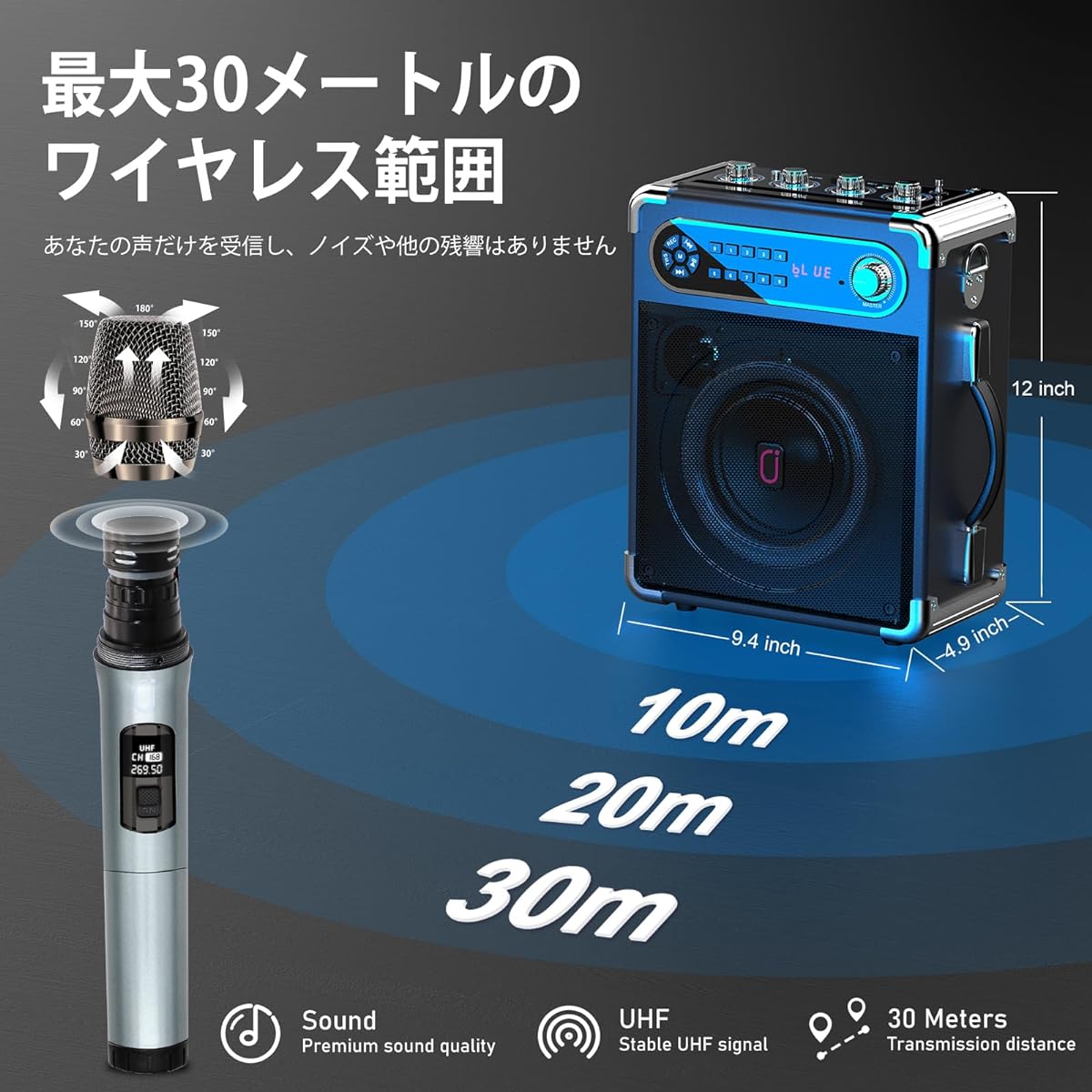 ble with Bluetooth 5.0, Equipped with high and bass enhancement function, Rechargeable, Portable, Suitable for home parties, karaoke, street speeches, meetings, school events, seminars, outdoor, disaster prevention, street live performances, events, etc.