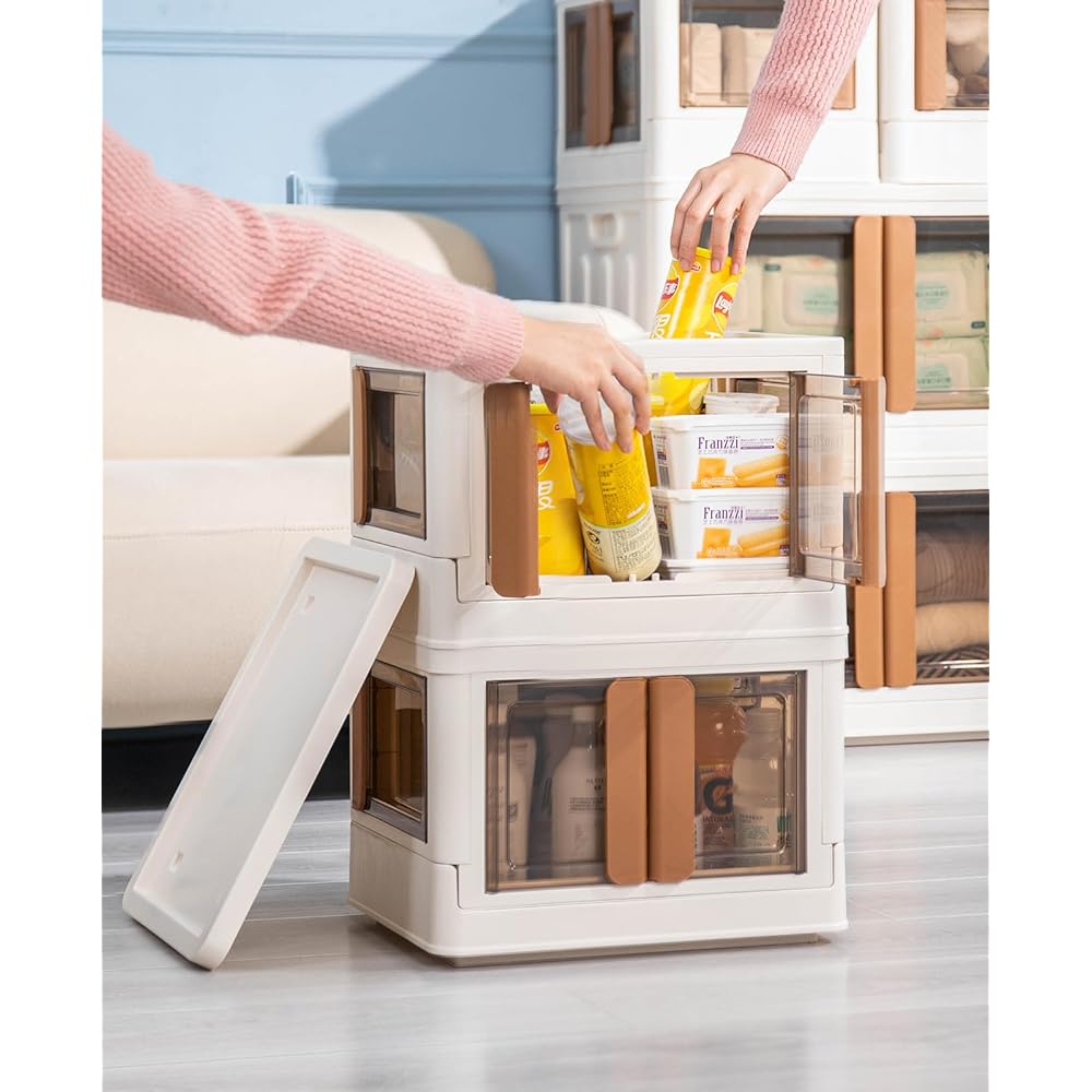 HAIXIN Storage Box, Foldable, With Lid, Multi-directional Acceptable Set, Set of 3, Storage Cases, Stackable, Small Items, Folding Container, Storage Cabinet, Includes Door, Easy to Assemble,