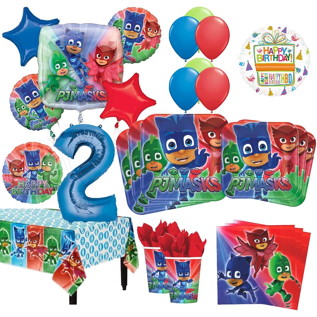 Mayflower Products PJ Masks 2nd Birthday Party Supplies with 16 Guest Kits and 96 Balloon Bouquet Decorations