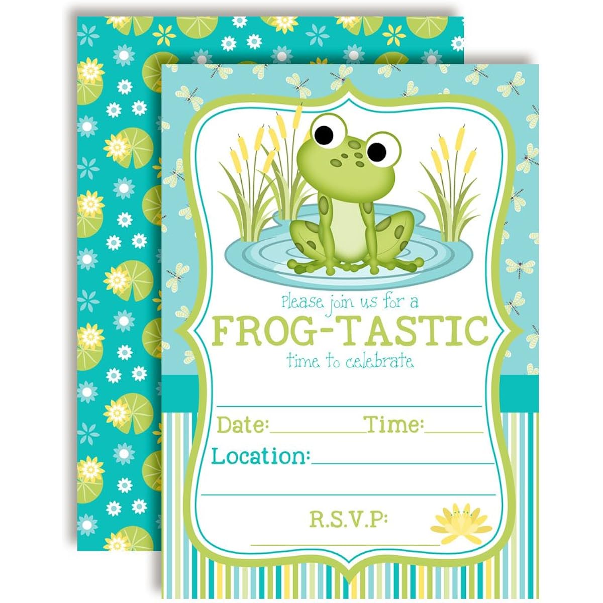 Little Frog Birthday Party Invitations for Boys, Ten 5"x7" Fill In Cards with 10 White Envelopes by AmandaCreation
