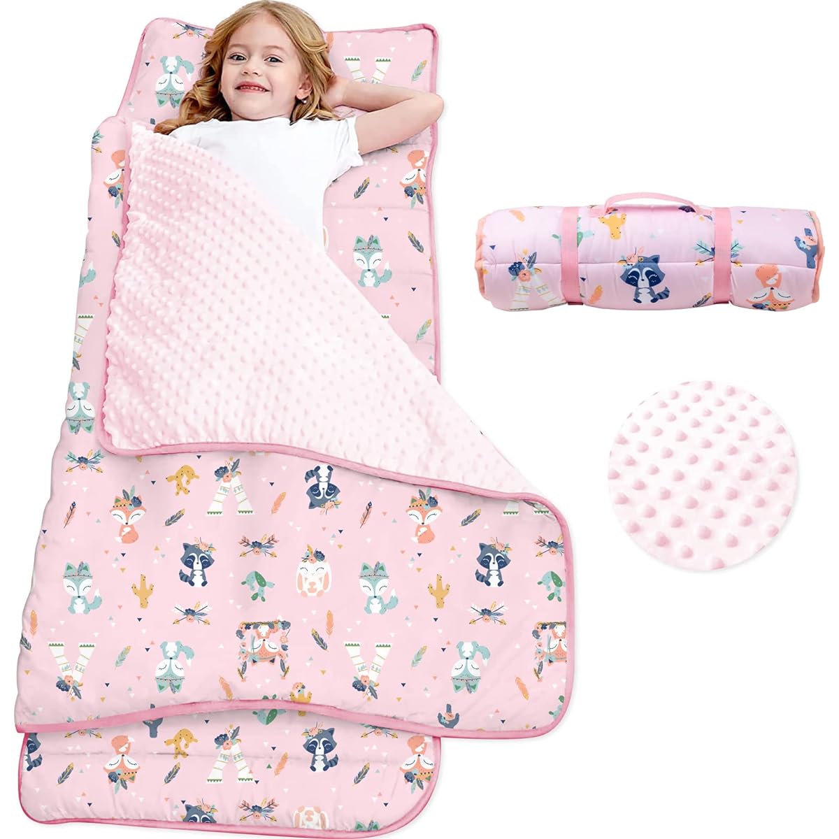 Nap Mat - Toddler Nap Mat with Pillow & Fleece Blanket - 55" x 23" x 2" Toddler Nap Mat - Nap Mat for Preschool, Daycare