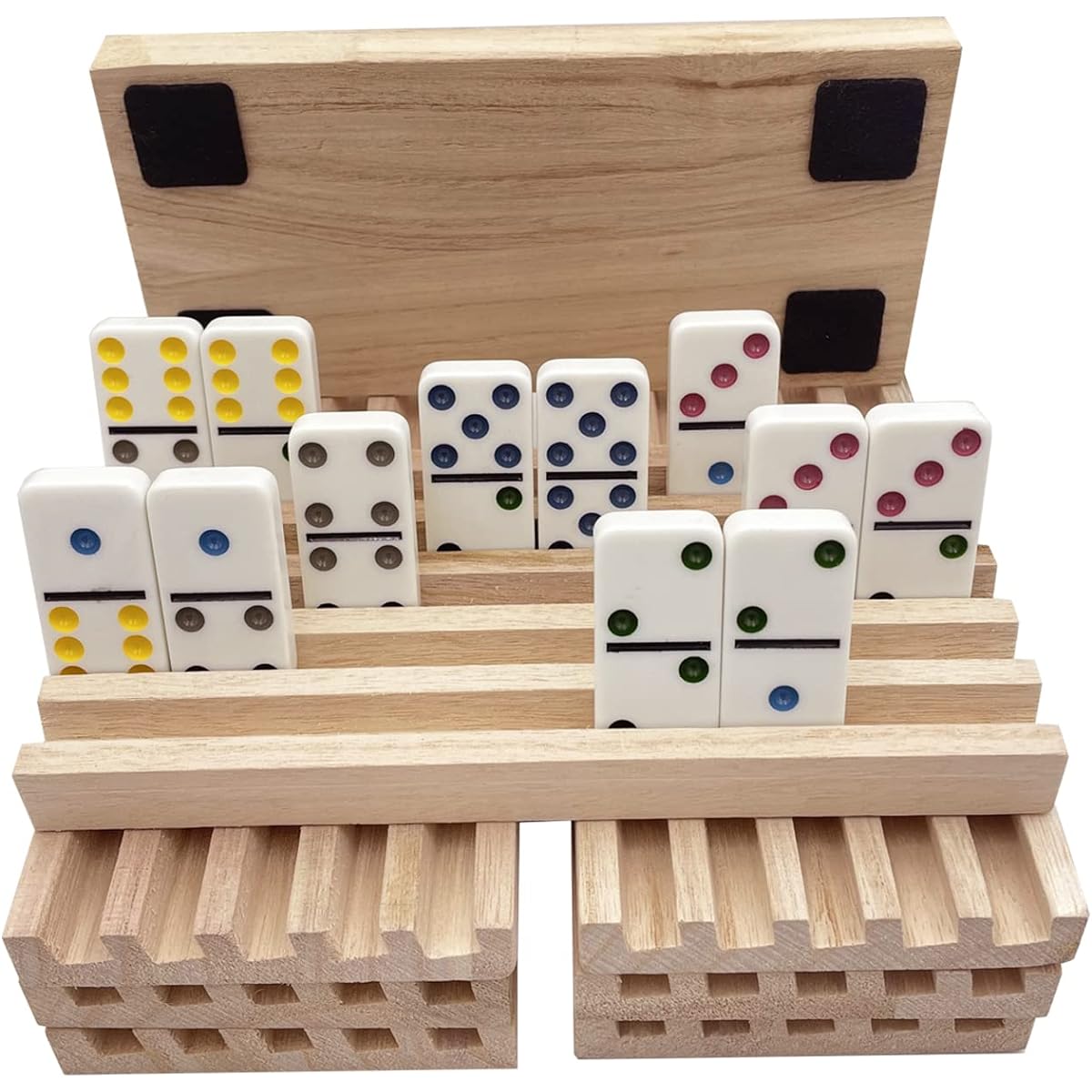 SUTIMSHE Mexican Trademino Trays Set of 8 Natural Wood Domino Rack Domino Tile Holder for Chicken Foot and Other Domino Games (Dominos Not Included)
