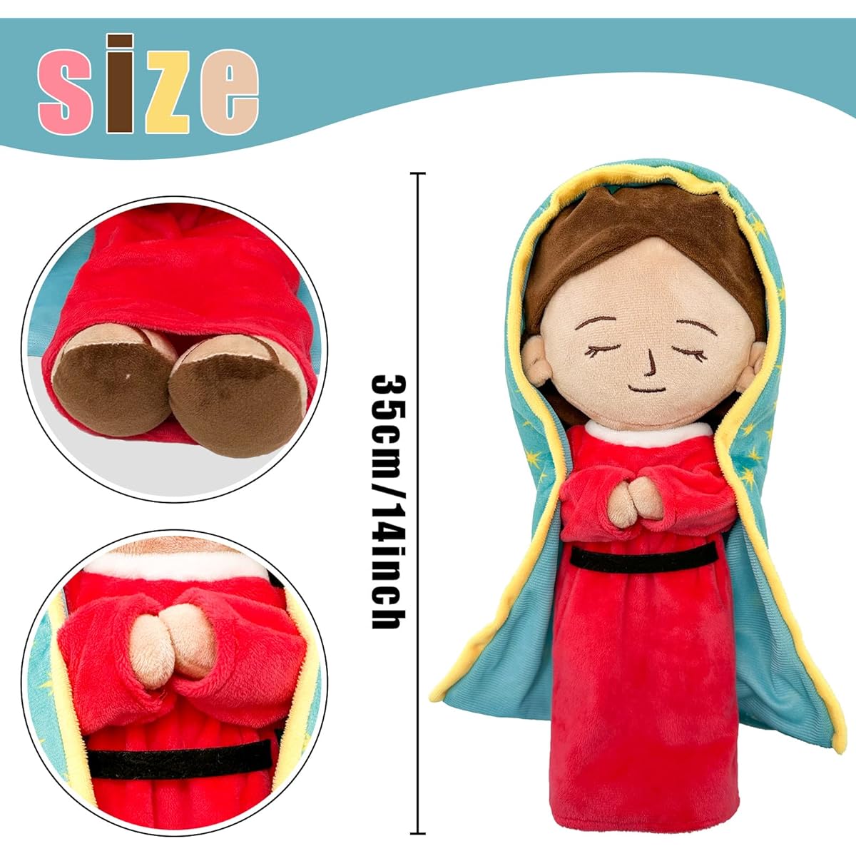 Enhopty Goddess of Guadalupe Plush Toy Holy Mary Stuffed Animal Christ Religious Toy Savior Plush Toy Christian Religious Figure Home Christmas Decoration 14" (Red, 14")