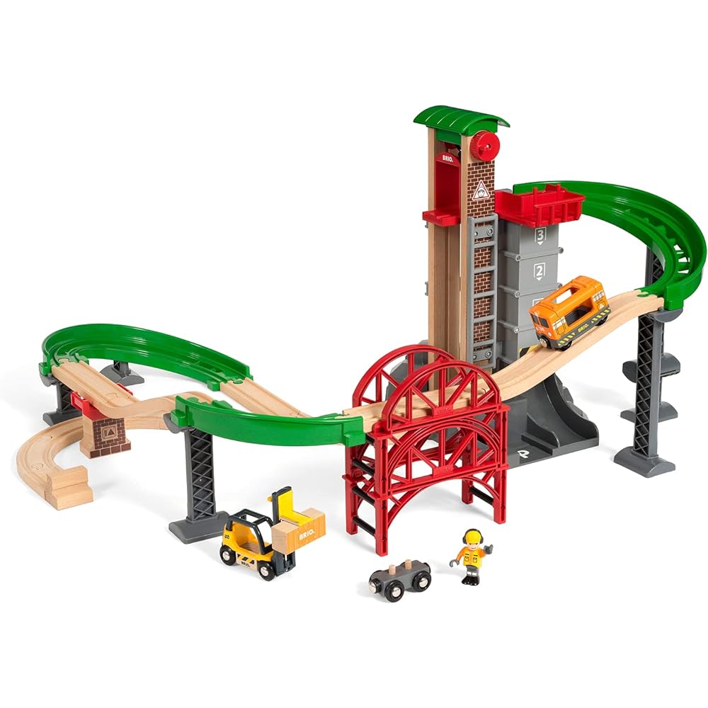 BRIO WORLD Warehouse Rail Set Ages 3+ (Train Toy Wooden Rail) 33887 & WORLD Crane & Mountain Tunnel [Wooden Rail Toy] 33889 [Set Purchase]