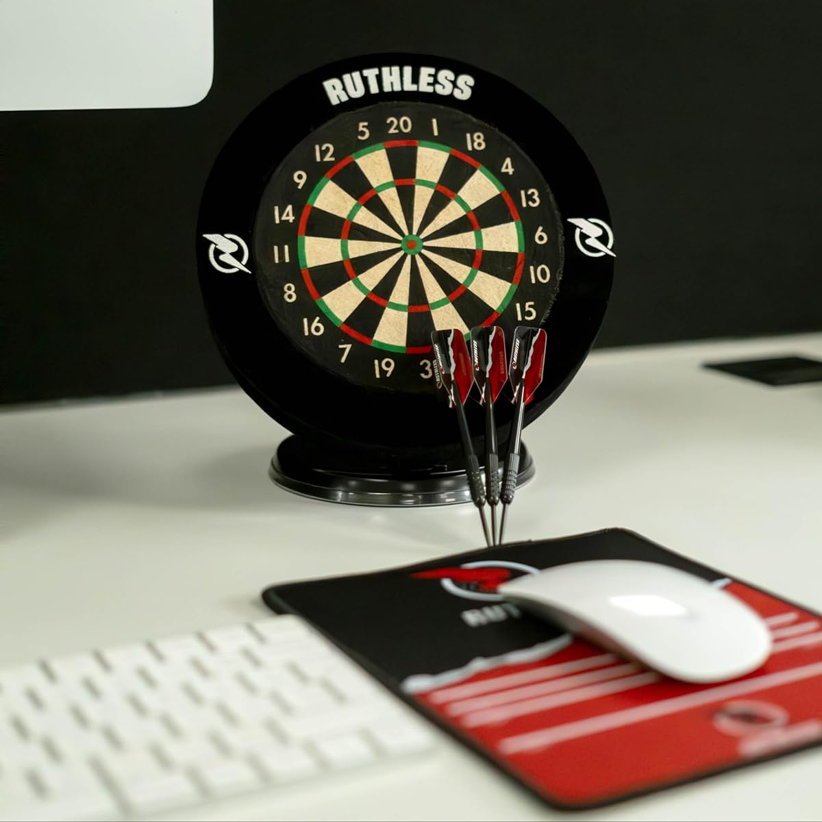 Ruthless Mini Dartboard Set | Miniature Desktop Darts and Dartboard Set for Home or Office with Mini Steel Tip Darts