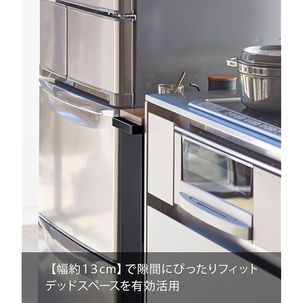 Yamazaki Jitsugyo Slim Wagon with Handle Black Approx. W13 x D47.5 x H80.5cm Tower Tower [Complete Product: Casters Only Installed] Kitchen Wagon 3628