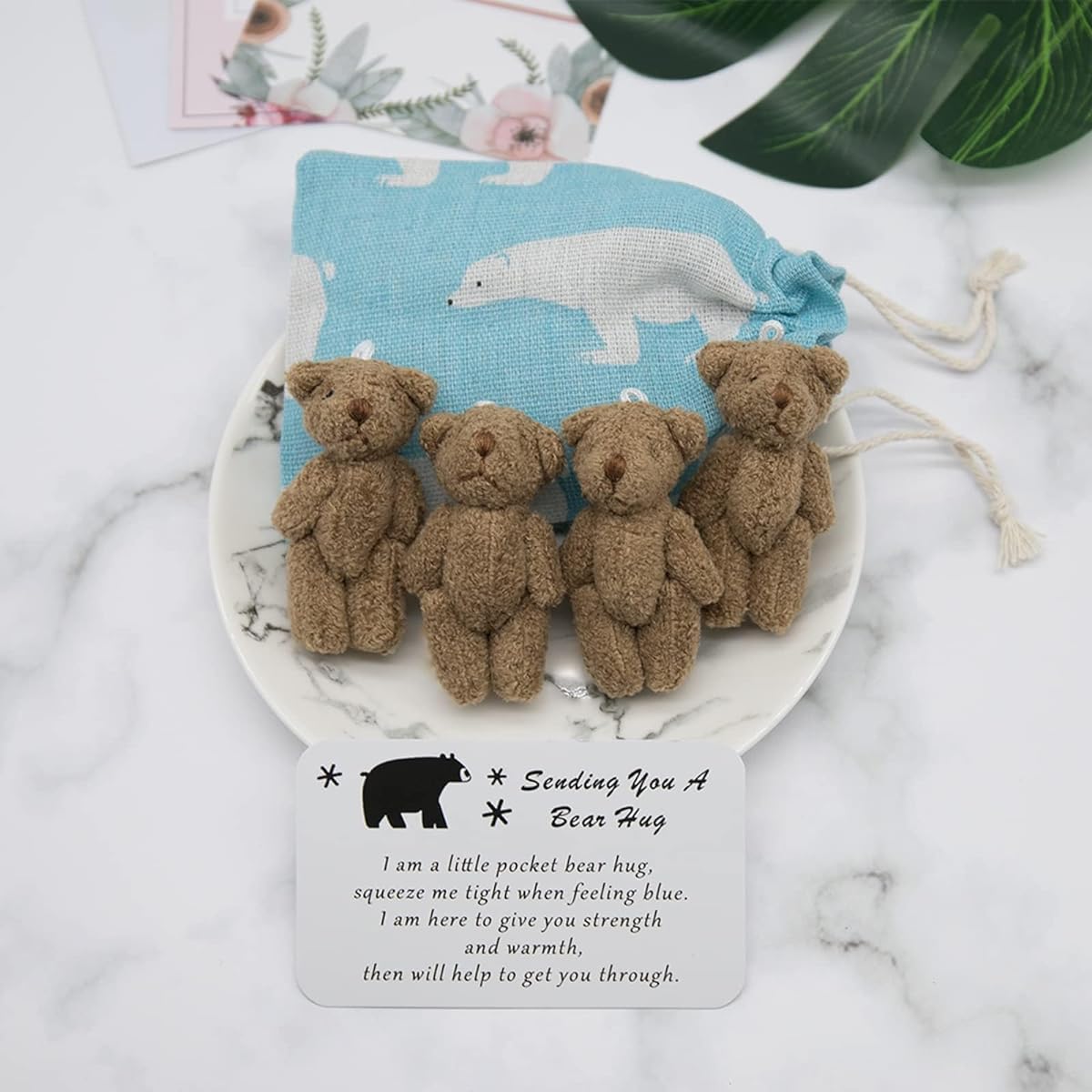 AEdlAy Little Pocket Bear Hug, Tiny Teddy Bear Pocket Hug Token with Greeting Card, Mini Graduation Bear, Cute Anxiety Plush Toy (Coffee)