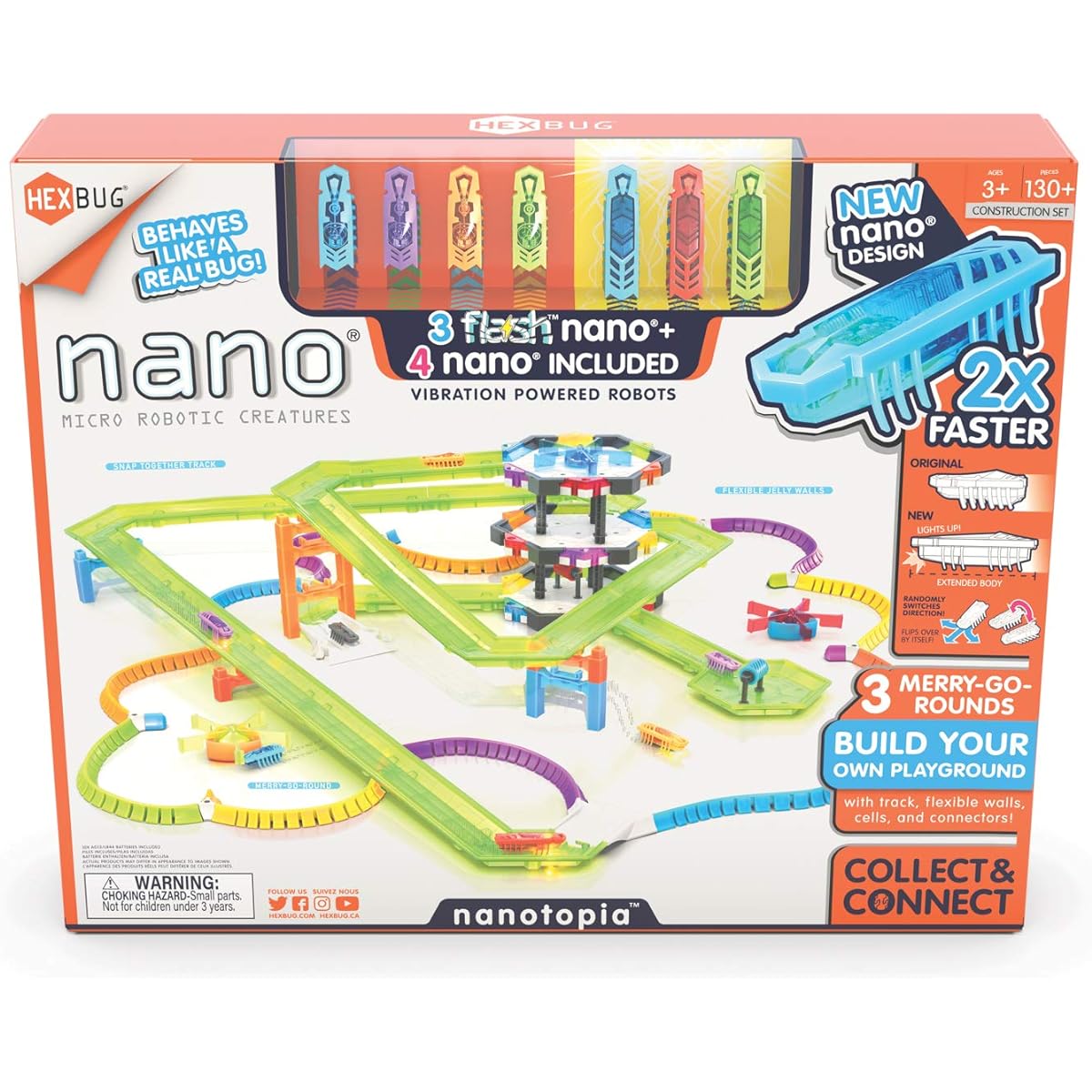 HEXBUG Flash Nano Nanotopia Colorful Sensory Toy Set for Kids - Build Your Own Play Area - 130+ Pieces, Batteries Included