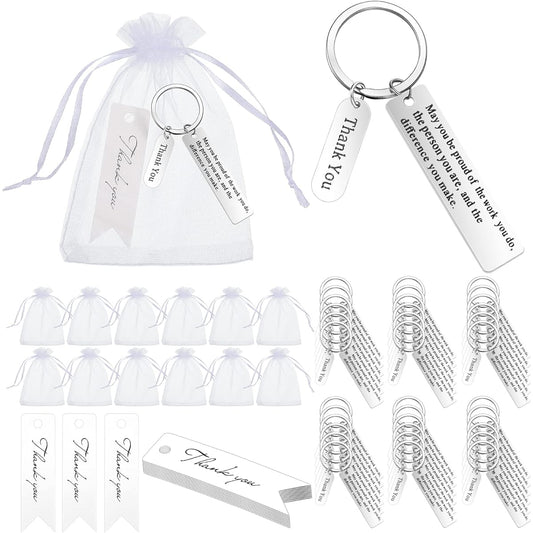 50pcs Gratitude Keychains, Employee Appreciation Gifts, Office Gifts for Women and Men, Coworker Gifts with Organza Bags and Thank You Cards for Teachers/Nurses, Black and Silver, Medium