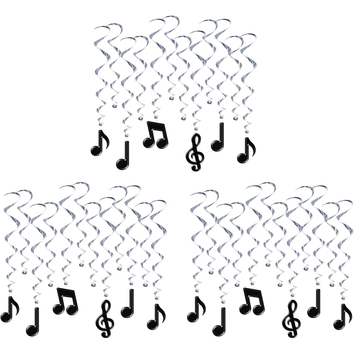 Beistle 36 Pieces Music Note Decorations Hanging Swirls for Band Recital Baby Shower Party Supplies Bulletin Board Classroom Decor 17.5"-32", Silver/Black