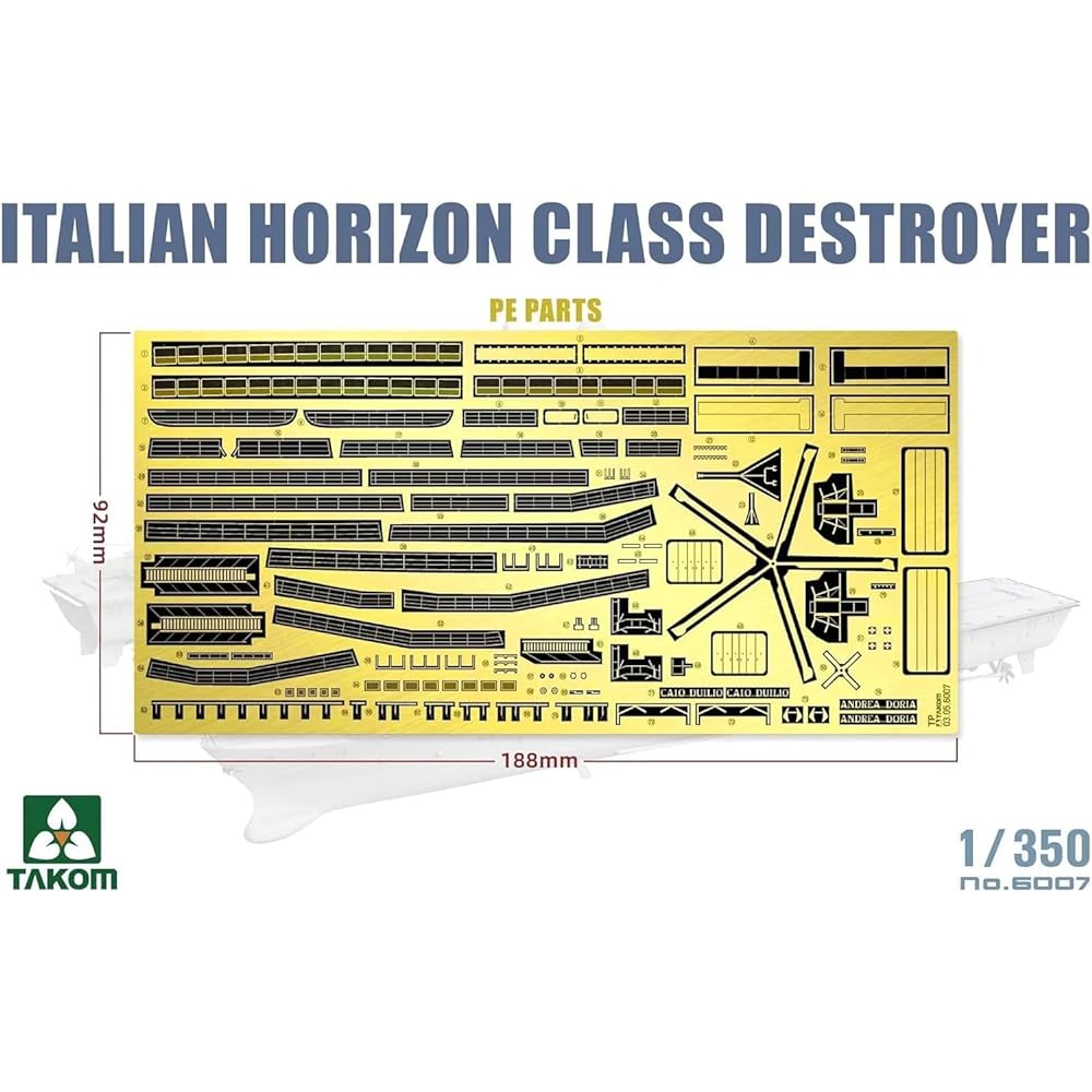 Tacom 1/350 Italian Navy Horizon Class Destroyer D553 Andrea Doria/D554 Caio Duilio Plastic Model TKO6007 Molding Color