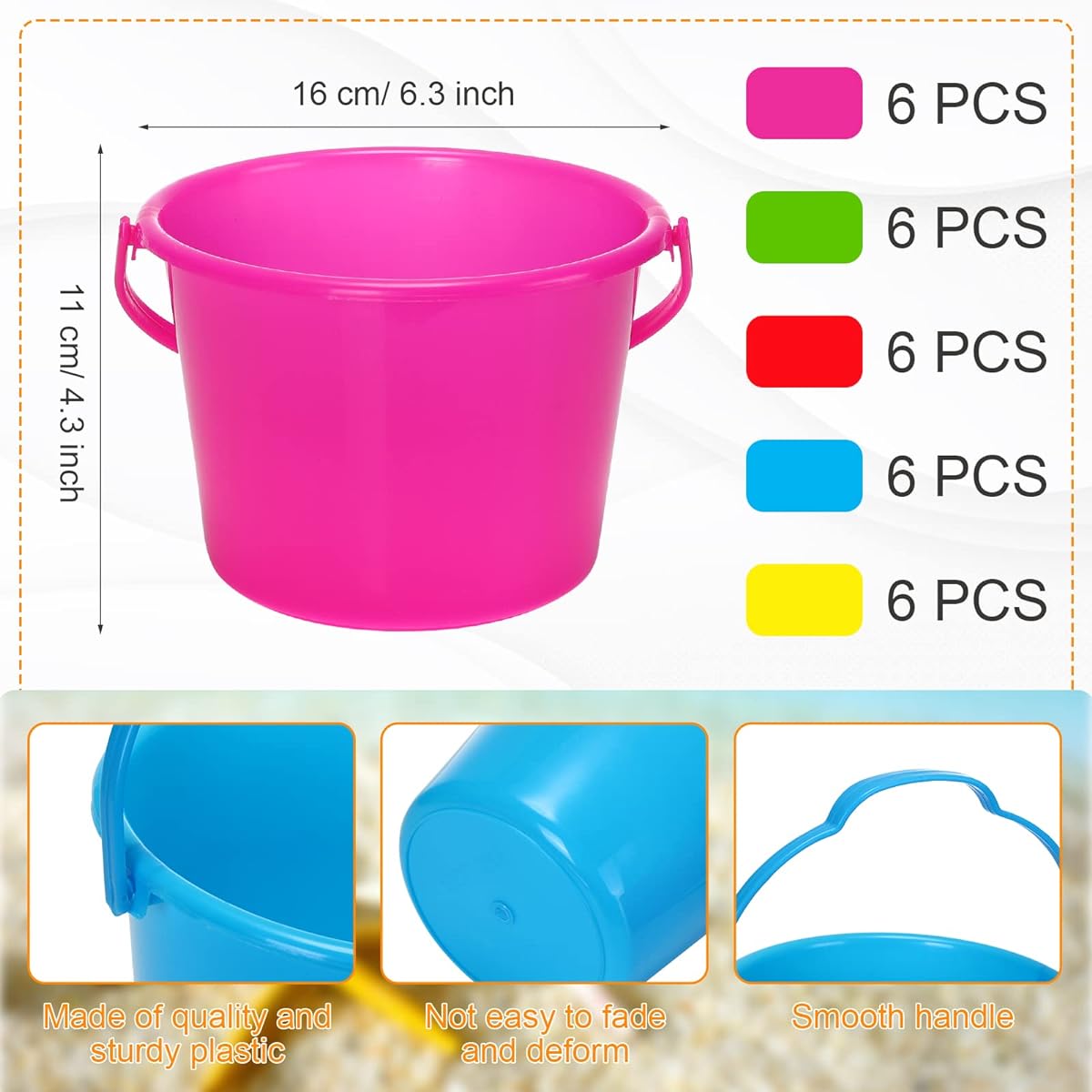 30 Pieces Mini Plastic Beach Pail 6.3 Inch Plastic Small Bucket Small Sand Pail Beach Toys Building Beach and Sand Box Summer Beach Toys Practical Gift Party Favors and Favors