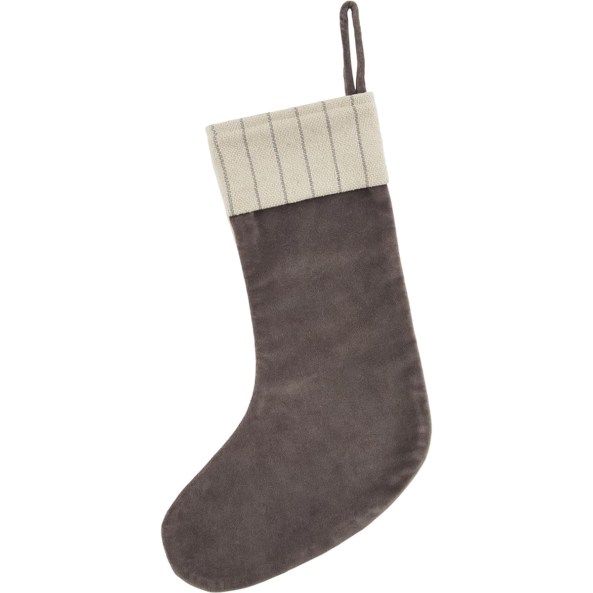 Mud Pie Velvet Christmas Stocking, 11.5" x 19", Grey