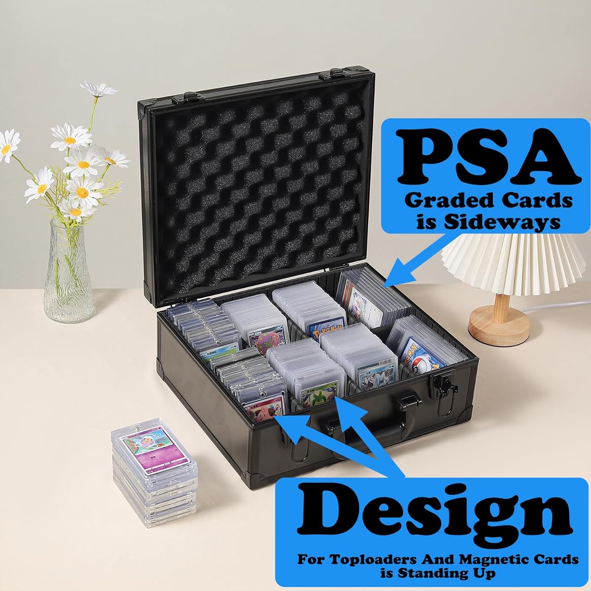 Azamou Toploaders Storage Box 3" x 4" 35pt Hard Cards Trading Cards Sports Cards Grading Cards Evaluation Cards DIY Sponge Partitions 7 Pieces (Holds 600+ Toploaders)