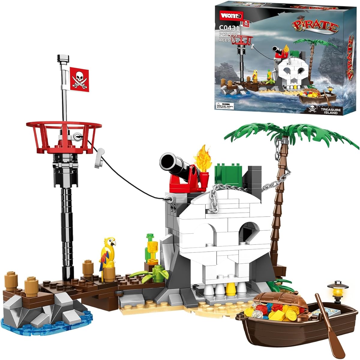 WVINVW Treasure Island Pirates Building Set Compatible with Lego Sets Pirate Boat Toy Building Blocks Gift for Boys Ages 6-10 232 Pieces