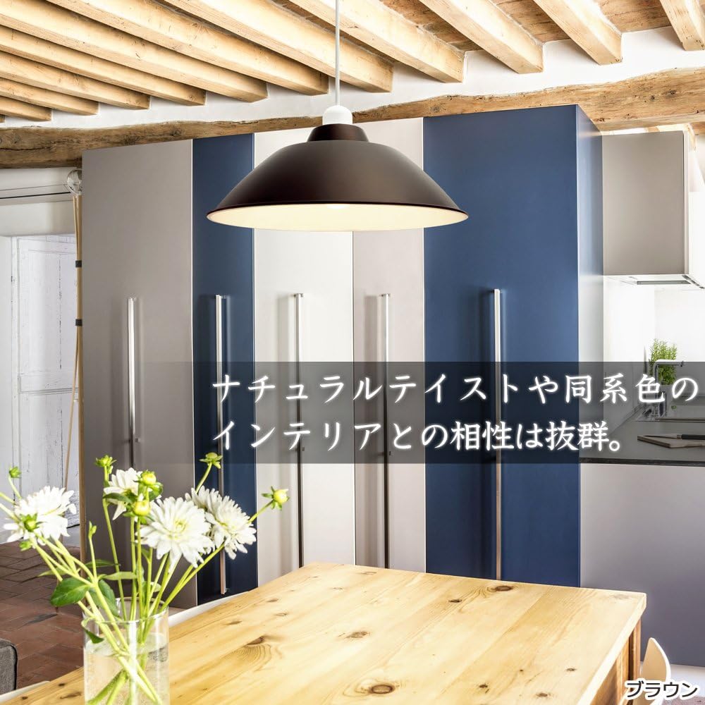 Iris Ohyama LED Pendant Light LED Bulb Set Gammel Plas Enamel Style M Size Brown PL8L-E26PE1-T