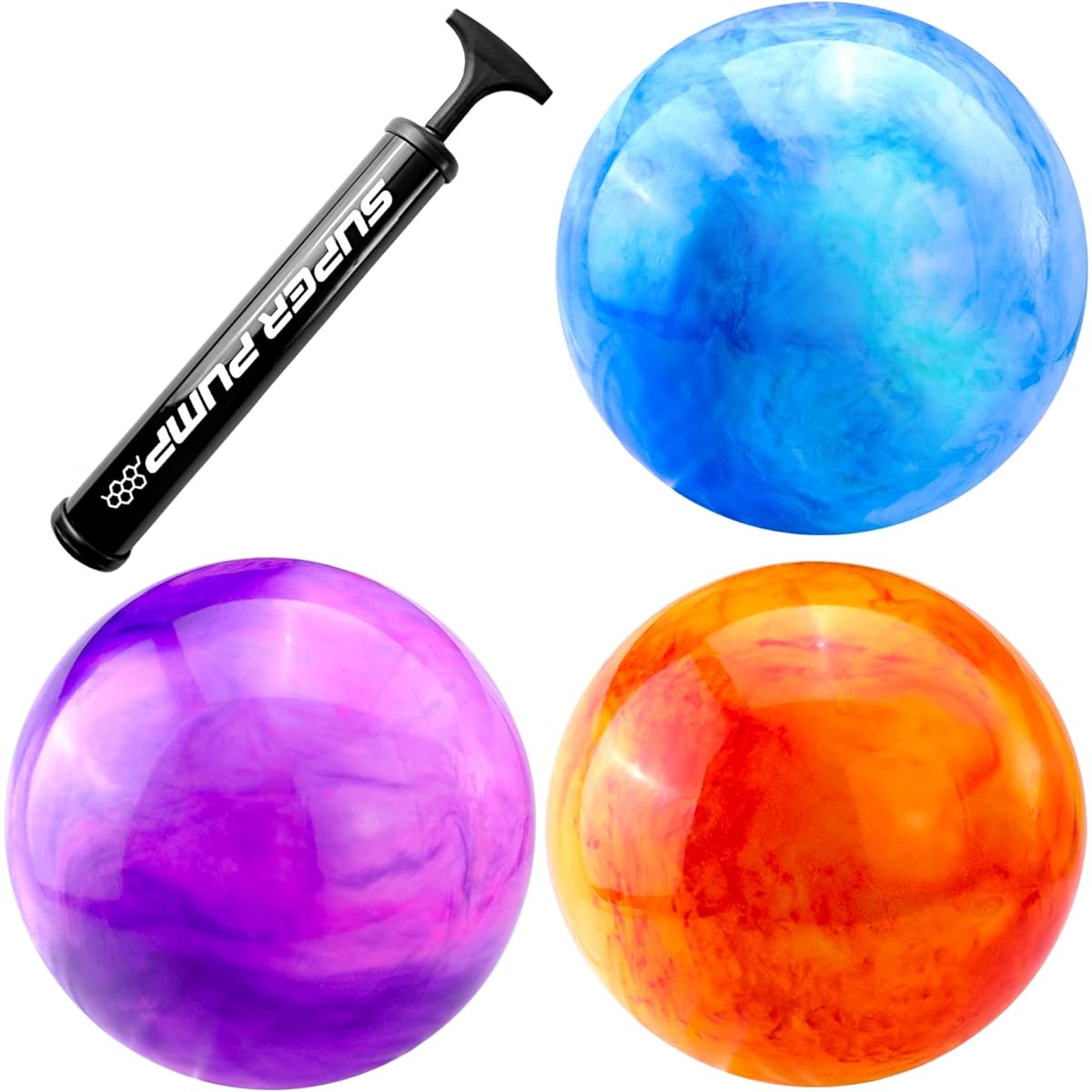 HolyMaji 3Pcs 16 Inch Marble Pattern Bouncy Ball Large Inflatable Rubber Playground Sensory Ball Inflatable Big Cloud Bouncing Ball for Adults Pets Children Beach Water Play Indoor and Outdoor Games