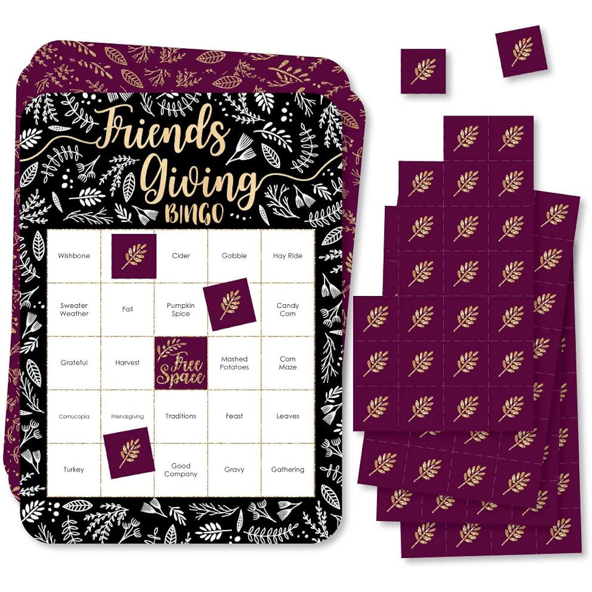Big Dot of Happiness Elegant Thankful for Friends - Bingo Cards and Markers - Friendship Thanksgiving Party Bingo Game - Set of 18
