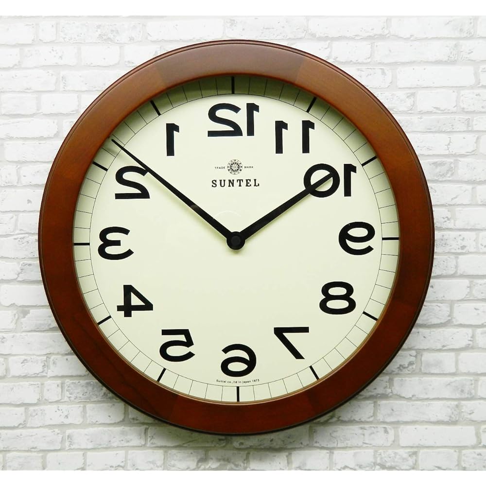 Santel Wall Clock Brown Diameter 330 x 45mm Brain Training! Wooden Reverse Wall Clock BR (Brown) QL889-BR