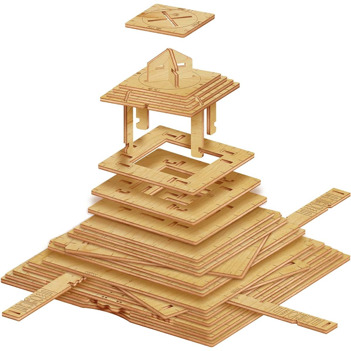 ESC WELT Quest Pyramid 3D Puzzle Game - 3 in 1 Puzzle Box Model Build Escape Room - Wooden Puzzle & Wooden Puzzle - Gift Box Brain Teaser Game - Puzzle Box for Kids and Adults 3D Wooden Puzzle