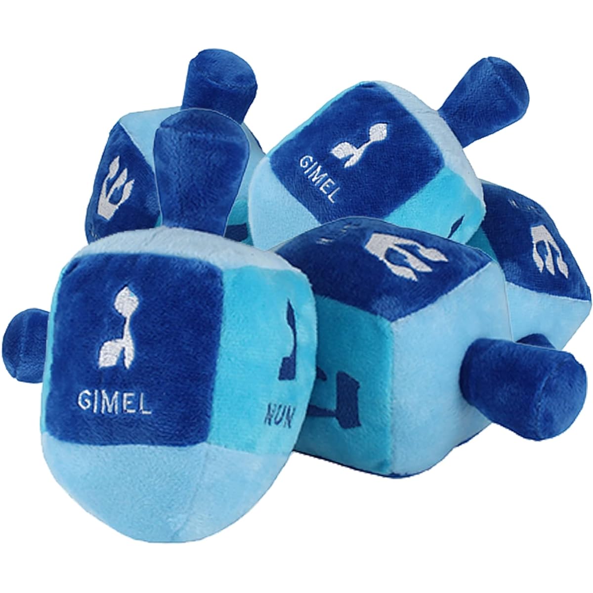Aviv Judaica Plush Dreidel with Rattle for Chanukah, 6" x 3", Hebrew Dreidel Letters and English Translation, My First Chanukah Gift, Pack of 6