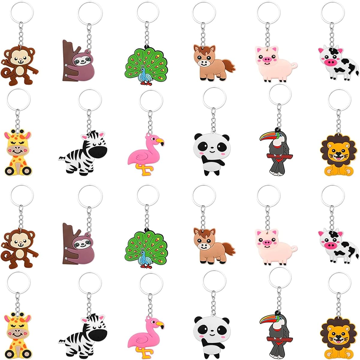 FLOWERBB 24pcs Jungle Animal Keychain Pendants for Kids Animal Jungle Party Favors Zoo Theme Party Bag Fillers Party Favors Boys Girls Kids Birthday Party Supplies Decorations
