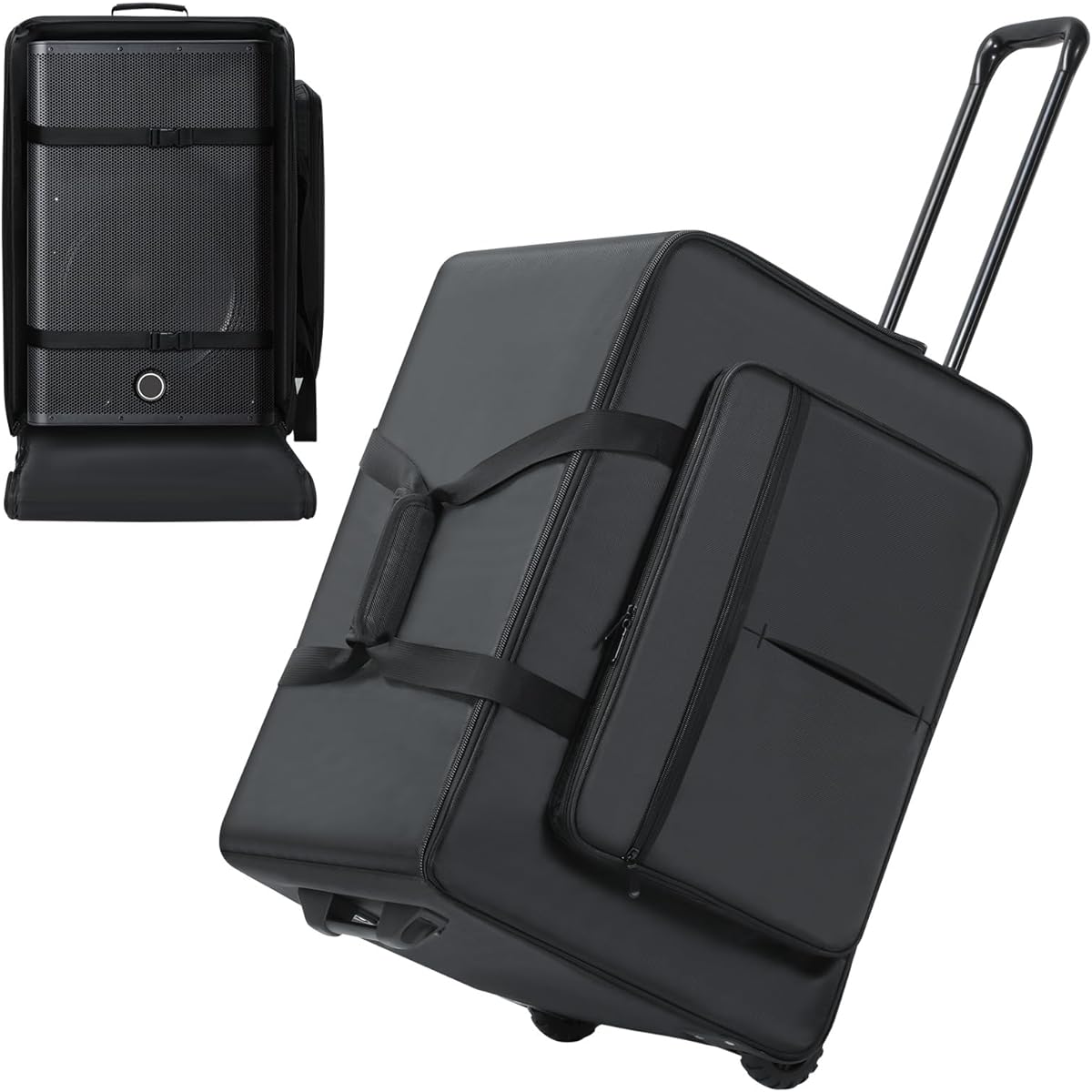 Aleemin Speaker Bag with Casters Compatible with DXR12MKII Rolling Speaker Carrying Case Multi-Pocket & 2 Fixed Straps Soft Padded Speaker Roller Bag (24 x 17.3 x 17 inches)