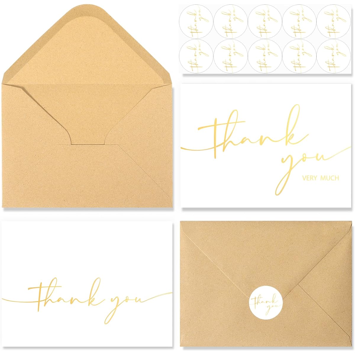 NESCCI 24 PCS Thank You Cards With Envelopes,4x6 Inch Minimalistic Design, Thank You Notes for Wedding,Bridal Shower, Business, Baby Shower, Small Business, Funeral, Graduation(Gold Stamping)
