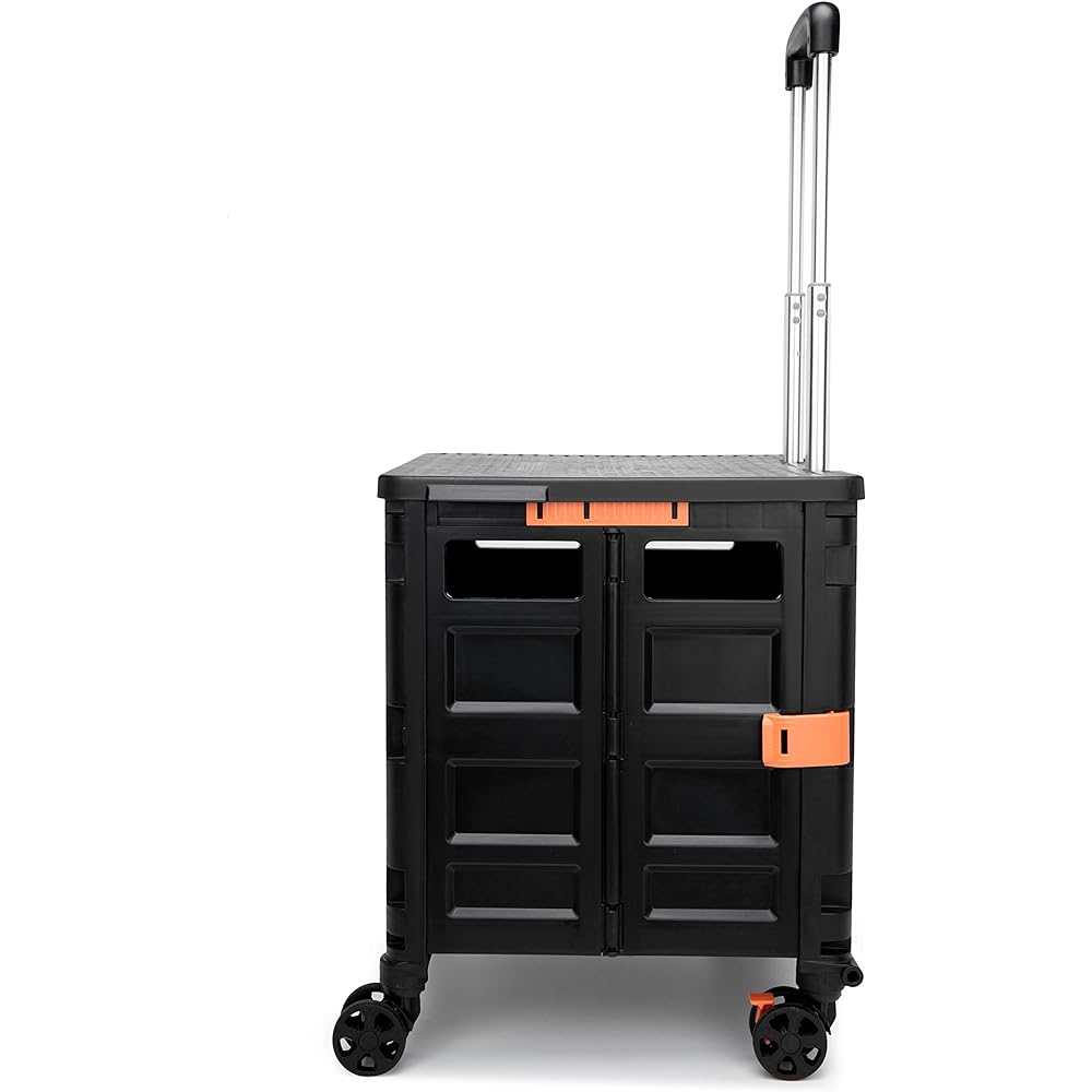 [BAGING] Side push shopping cart with stopper, 360° rotation, 4-wheel silent casters, folding shopping cart LB007 (black)