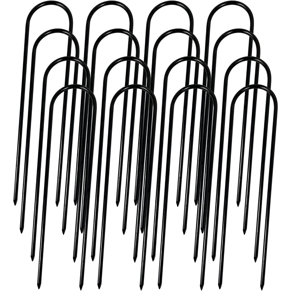 Sutekus U-shaped pegs, U-shaped, inner width 6cm, length 30cm, diameter 6mm, tent pegs, for securing camping, soccer goals, trampolines, etc., set of 16 with storage bag (black)