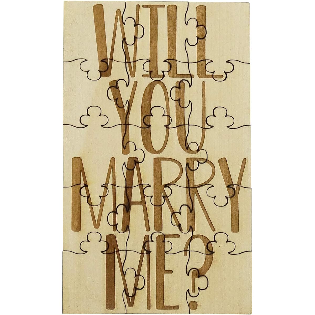 Will You Marry Me Proposal 15 Piece Jigsaw Puzzle Laser Engraved Rustic Basswood 6" x 3.5"